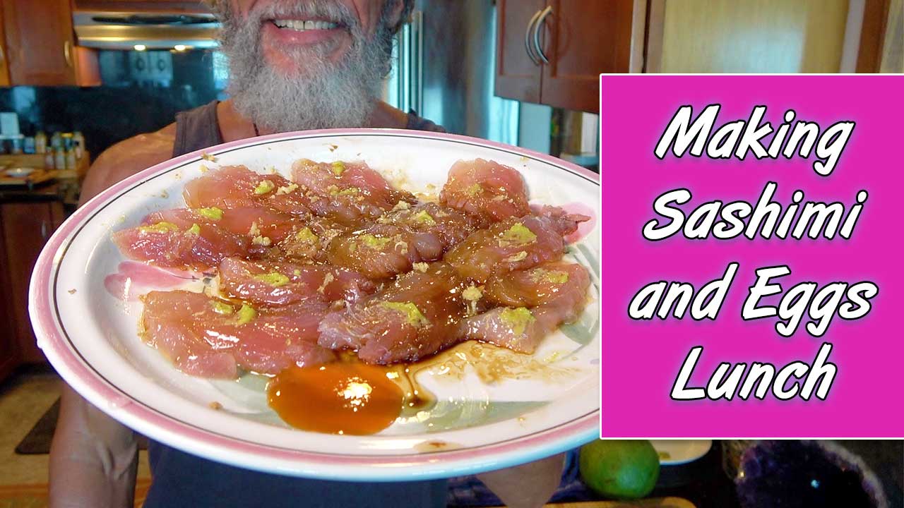 Making Sashimi and Eggs Lunch